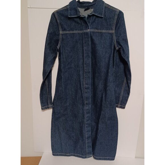 Xhilaration Jackets & Blazers - XHILARATION Size M Long Drk Blu Denim Jacket Dress Boho 100%Cotton Gently Used